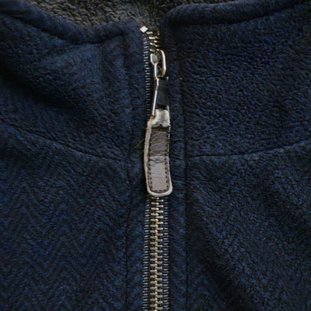 London Fog Mens Quarter Zip Pullover M Blue Herringbone Fleece Lined Sweater - Picture 7 of 8